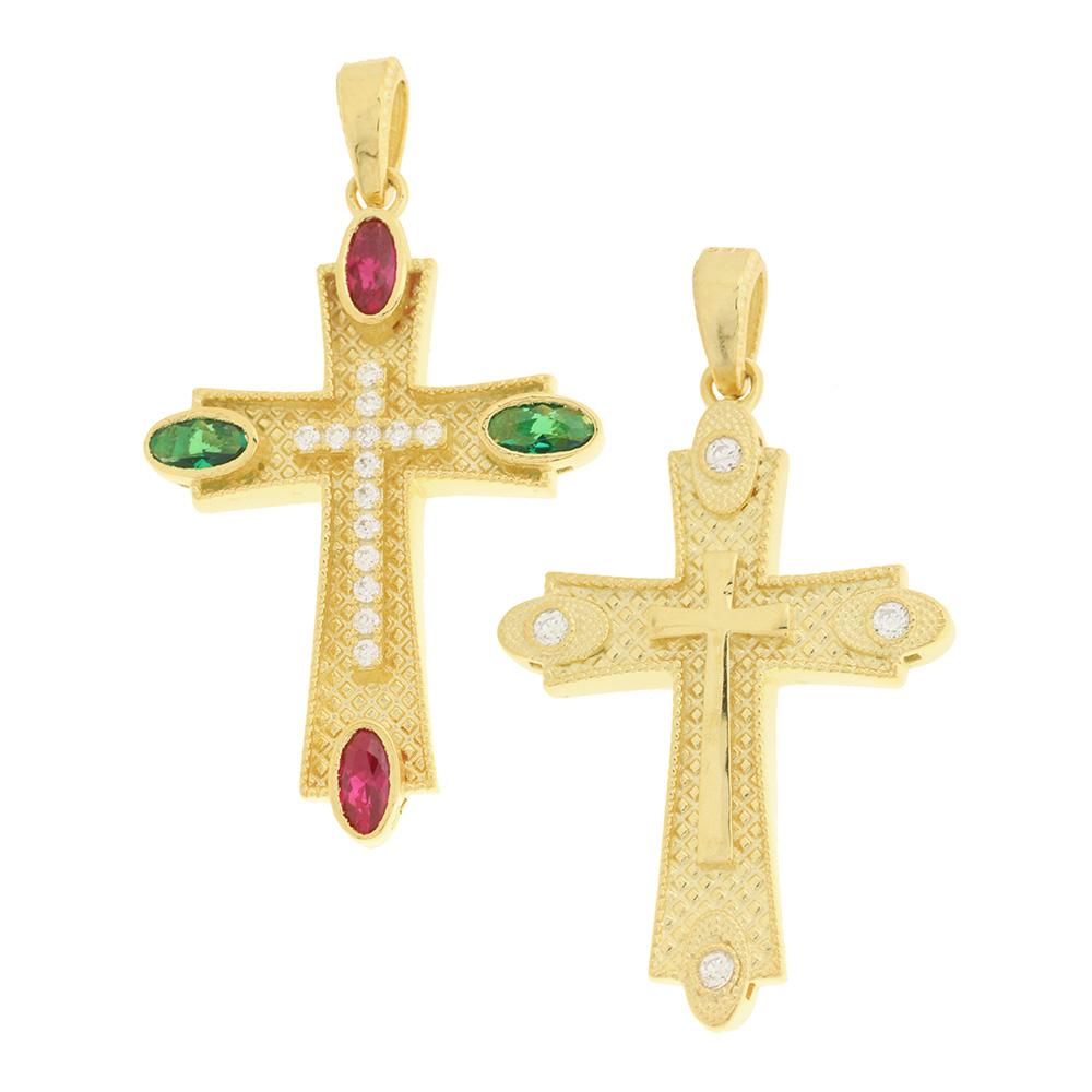 CROSS Byzantine Double Sided SENZIO Collection K14 Yellow Gold with Zircon Stones 5KR.DG1095CR