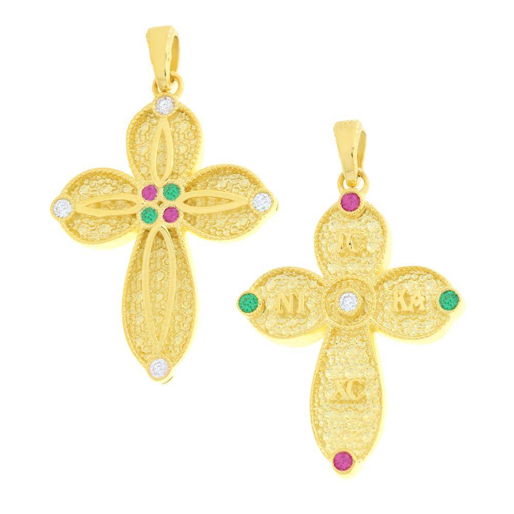 CROSS Byzantine Double Sided SENZIO Collection K14 Yellow Gold with Zircon Stones 5KR.DG1097CR