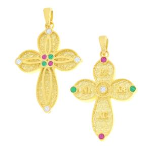 CROSS Byzantine Double Sided SENZIO Collection K14 Yellow Gold with Zircon Stones 5KR.DG1097CR - 55246