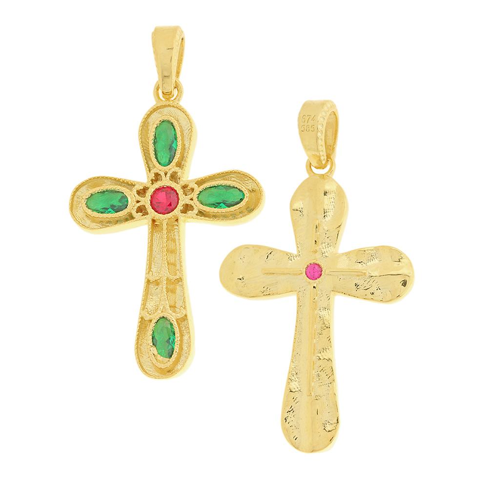 CROSS Byzantine Double Sided SENZIO Collection K14 Yellow Gold with Zircon Stones 5KR.DR1086CR