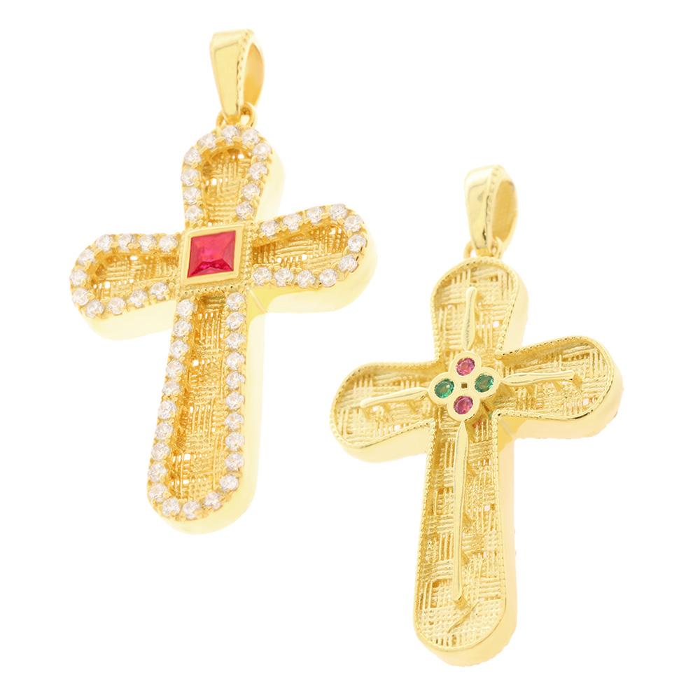 CROSS Byzantine Double Sided SENZIO Collection K14 Yellow Gold with Zircon Stones 5KR.DR1100CR