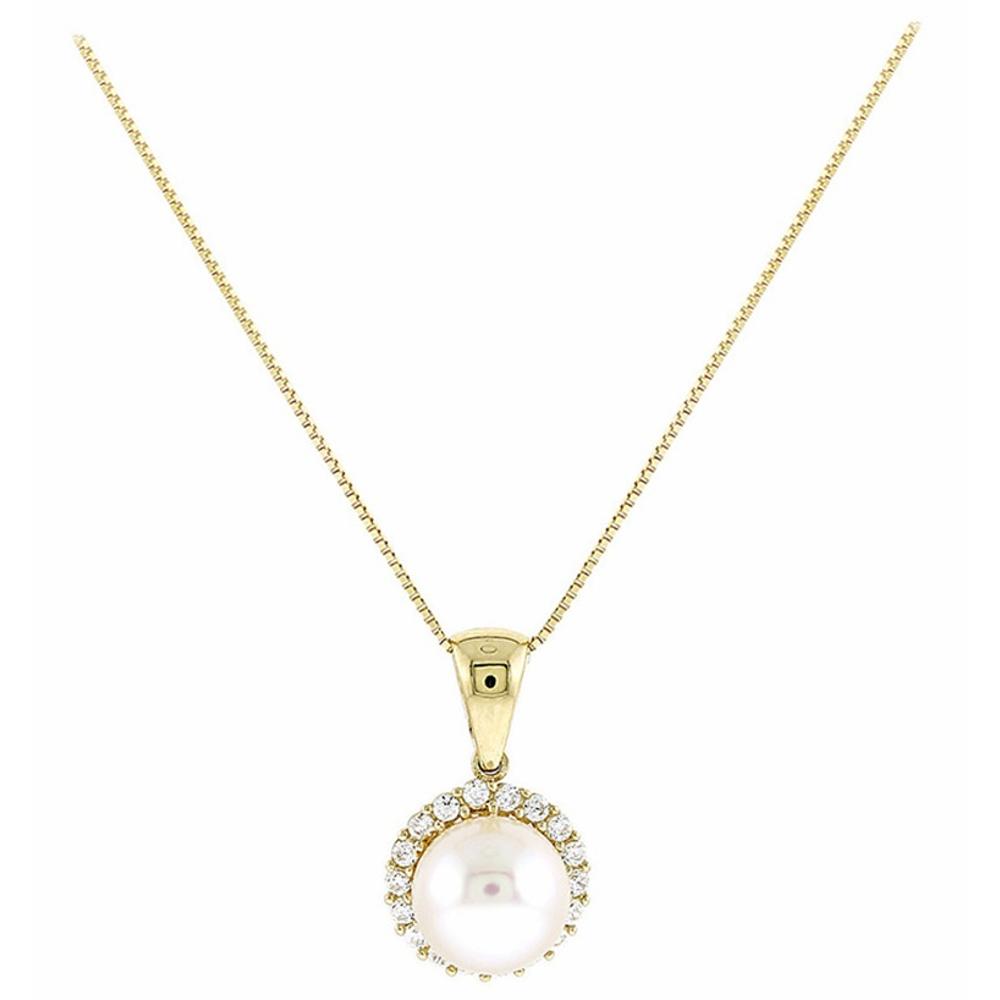 NECKLACE Rosette Yellow Gold K14 with Pearl and Zircon Stones 5MAK.05.21023C