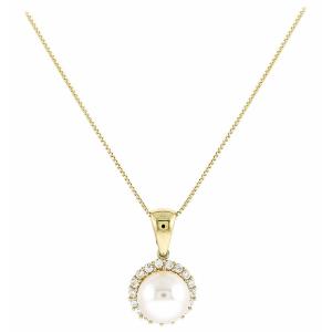 NECKLACE Rosette Yellow Gold K14 with Pearl and Zircon Stones 5MAK.05.21023C - 36354