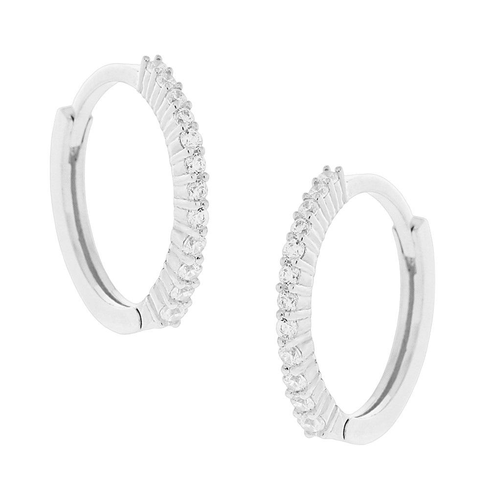 EARRINGS Hoops SENZIO Collection K14 White Gold with Zircon Stones 5MAK.199BOR