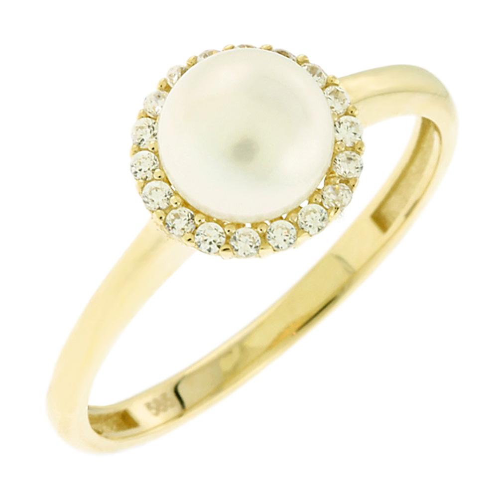 RING Rosette with Zircon and Pearl 14K Yellow Gold 5MAK.21023BR