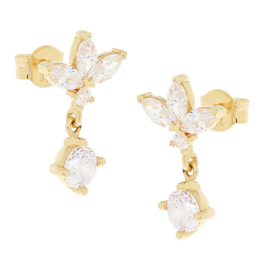 EARRINGS Dangling SENZIO Collection Yellow Gold K14 with White Zircon Stones 5MAK.9190OR