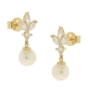EARRINGS Full Stones SENZIO Collection Yellow Gold K14 with Zircon Stones and Pearls 5MAK.9387OR - 43610