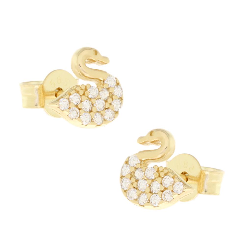 EARRINGS Swans K14 Yellow Gold with Zircon Stones 5NI.350OR