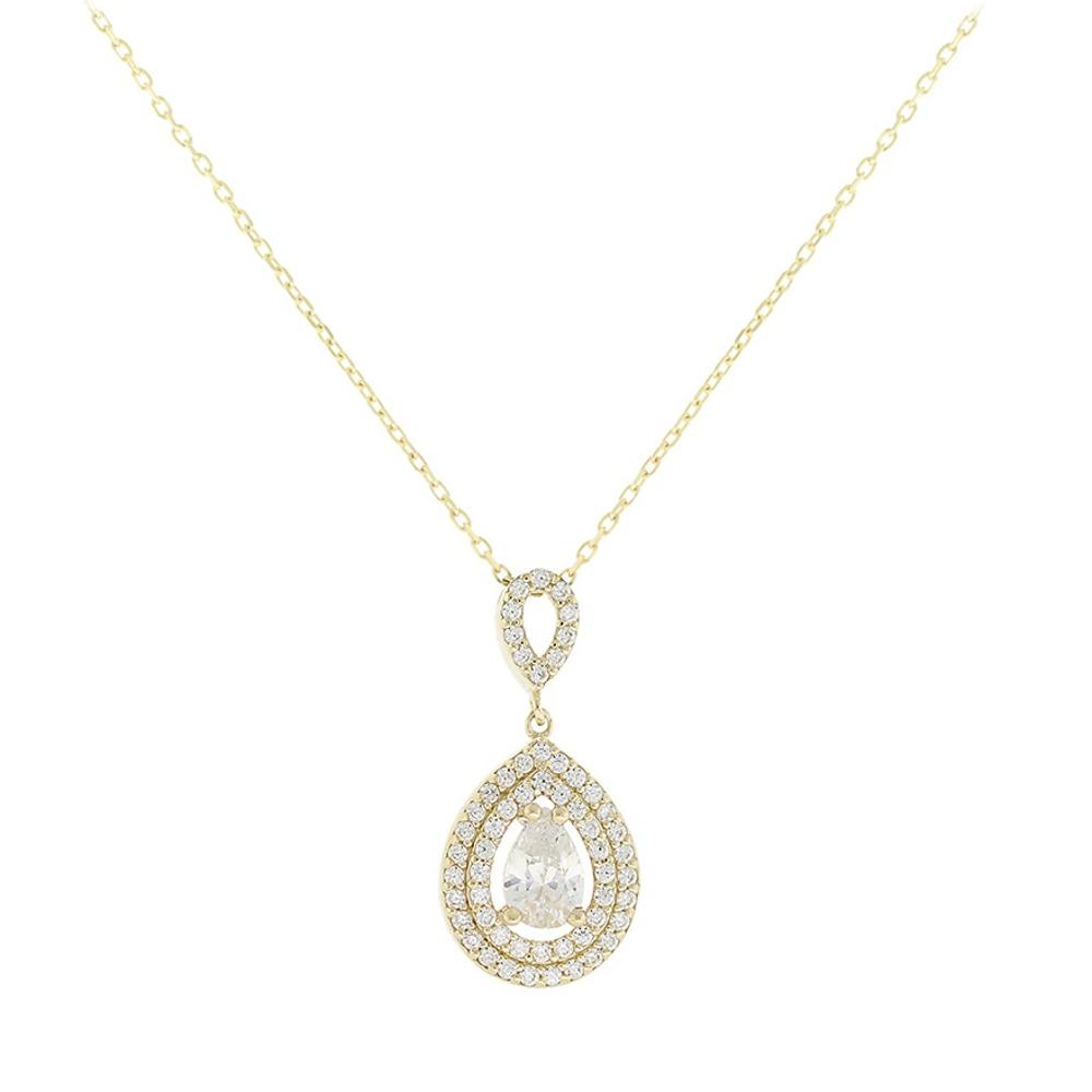 NECKLACE Halo SENZIO Collection K14 Yellow Gold with Zircon Stones 5PE.3611C