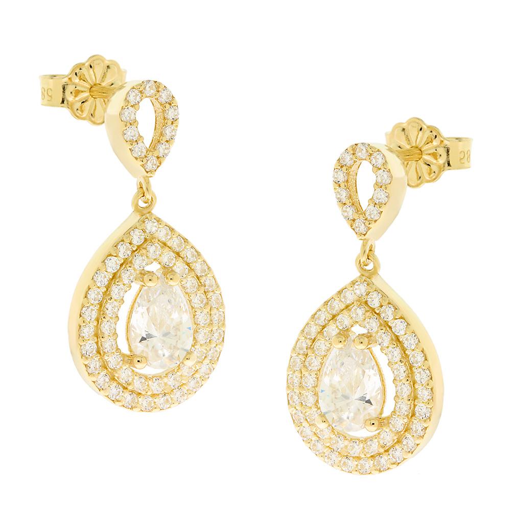 EARRINGS Dangle Rosette SENZIO K14 Yellow Gold with Zircon Stones 5PE.361OR