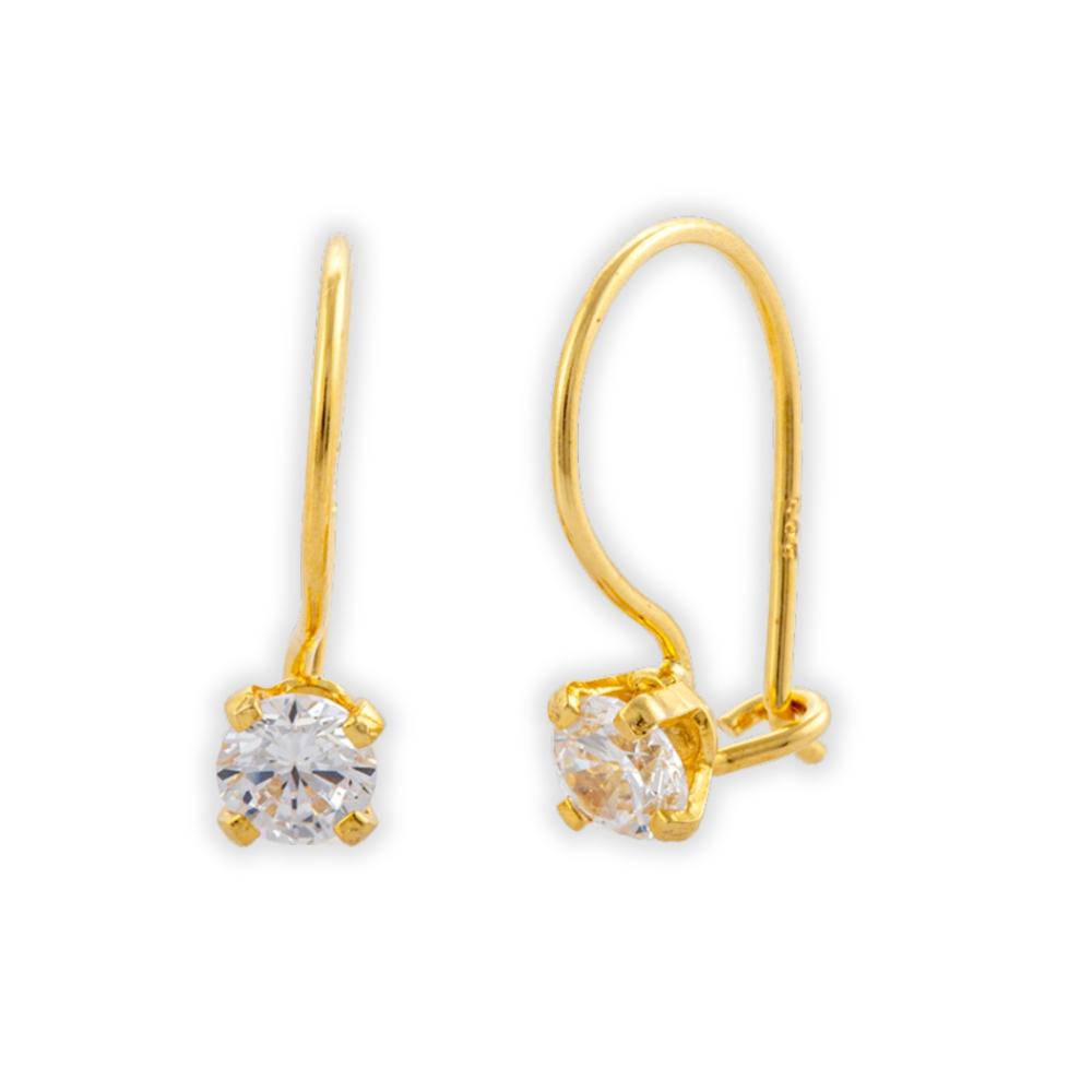 EARRINGS Dangling Yellow Gold K14 with White Zircon Stones 5RAZ.003OR.W