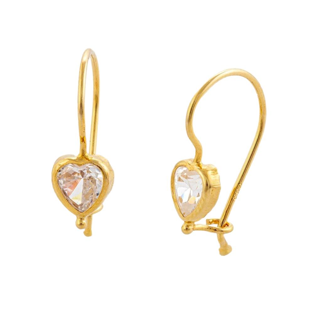 EARRINGS Dangling Hearts Yellow Gold K14 with White Zircon Stones 5RAZ.009OR.W