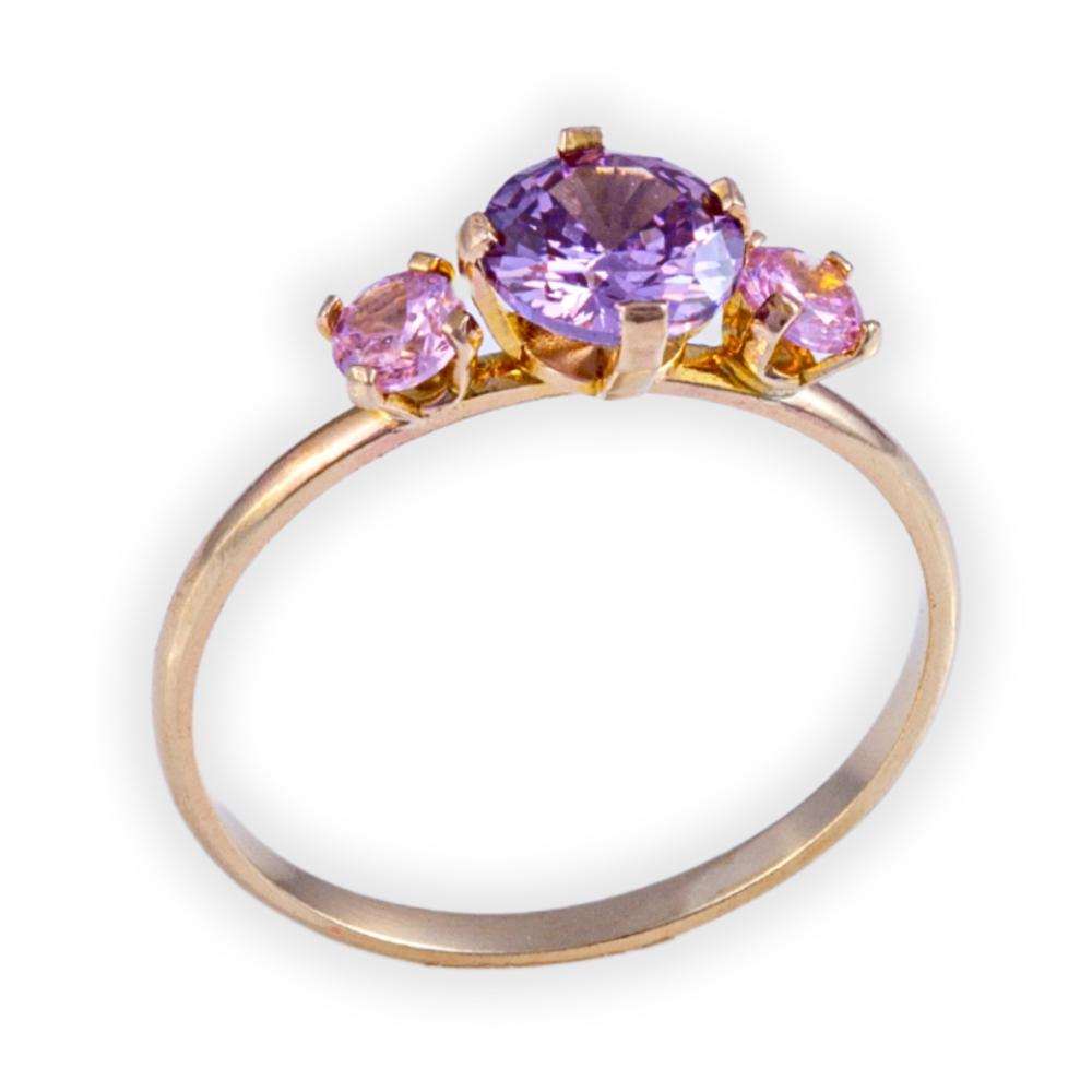 RING Full Stones SENZIO Yellow Gold K14 with Purple and Pink Zircon Stones 5RAZ.012R.LP