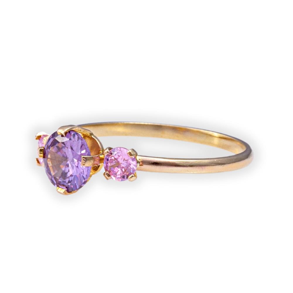 RING Full Stones SENZIO Yellow Gold K14 with Purple and Pink Zircon Stones 5RAZ.012R.LP