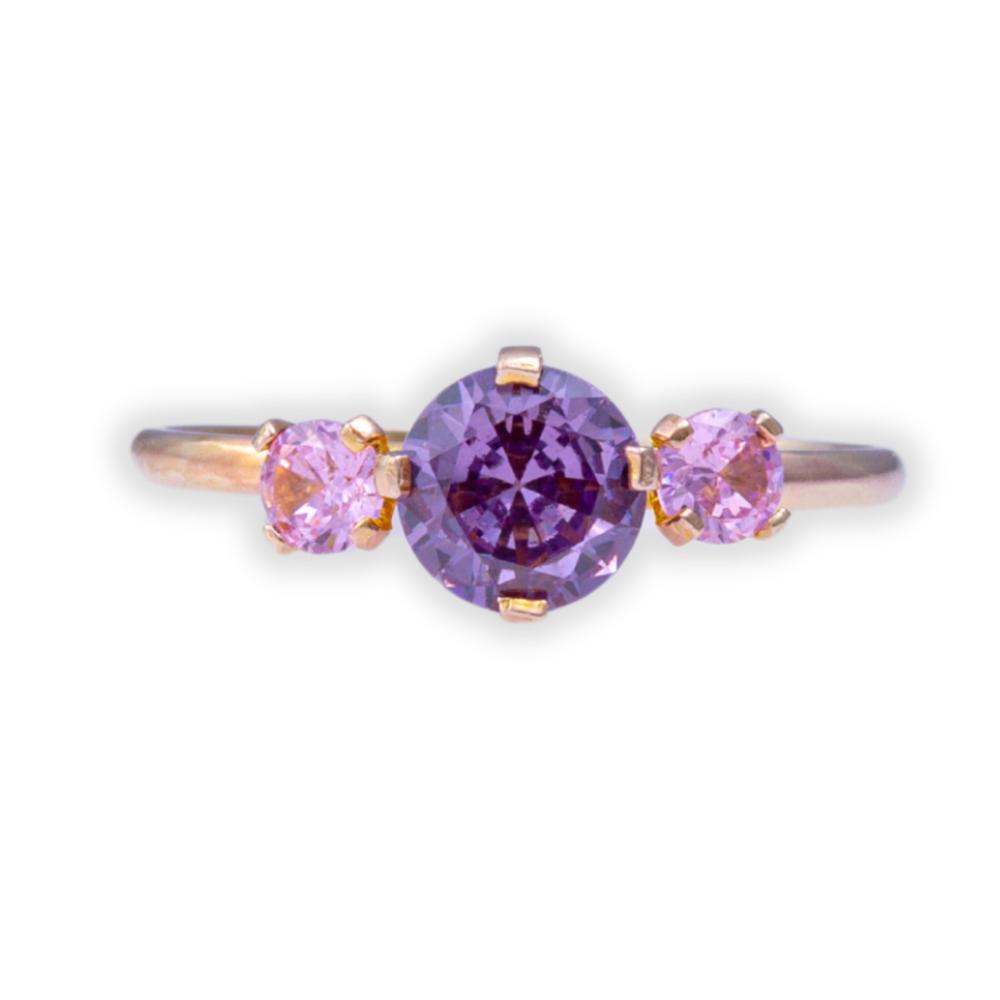 RING Full Stones SENZIO Yellow Gold K14 with Purple and Pink Zircon Stones 5RAZ.012R.LP