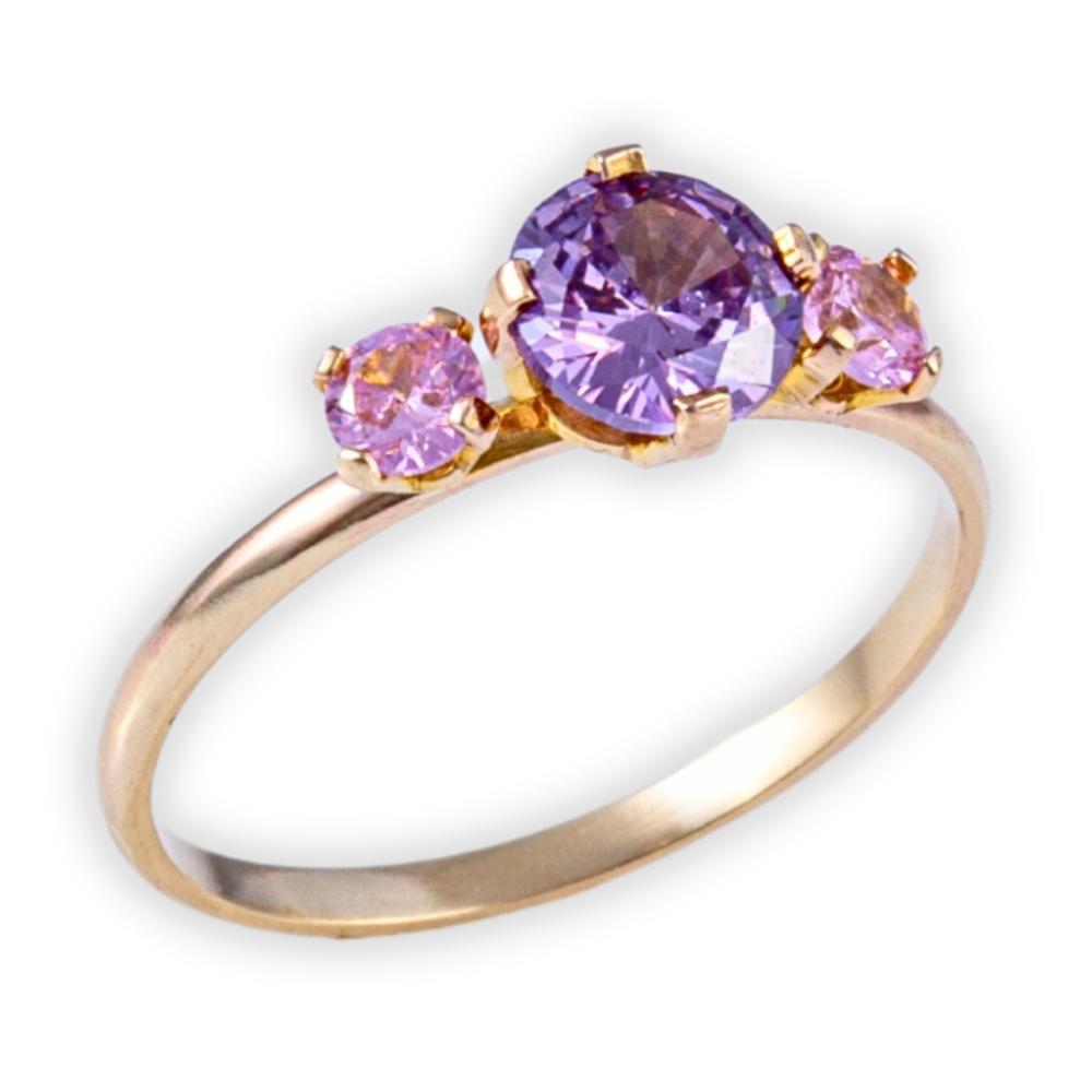 RING Full Stones SENZIO Yellow Gold K14 with Purple and Pink Zircon Stones 5RAZ.012R.LP