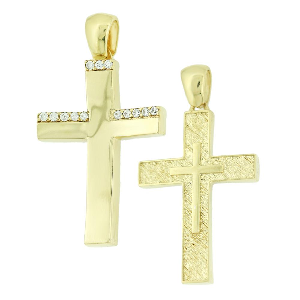 CROSS Double Sided from K14 Yellow Gold with Zircon Stones 5XA.01.B243CR