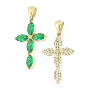 CROSS Double Sided from K14 Yellow Gold with Zircon Stones 5XA.D200CR - 31509