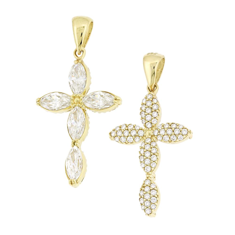 CROSS Double Sided from K14 Yellow Gold with Zircon Stones 5XA.D203CR