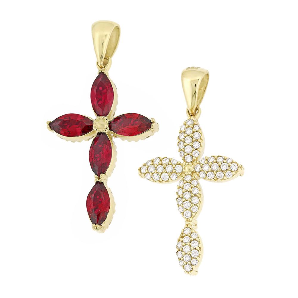 CROSS Double Sided from K14 Yellow Gold with Zircon Stones 5XA.D204CR