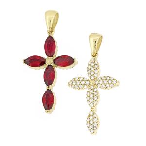 CROSS Double Sided from K14 Yellow Gold with Zircon Stones 5XA.D204CR - 31538