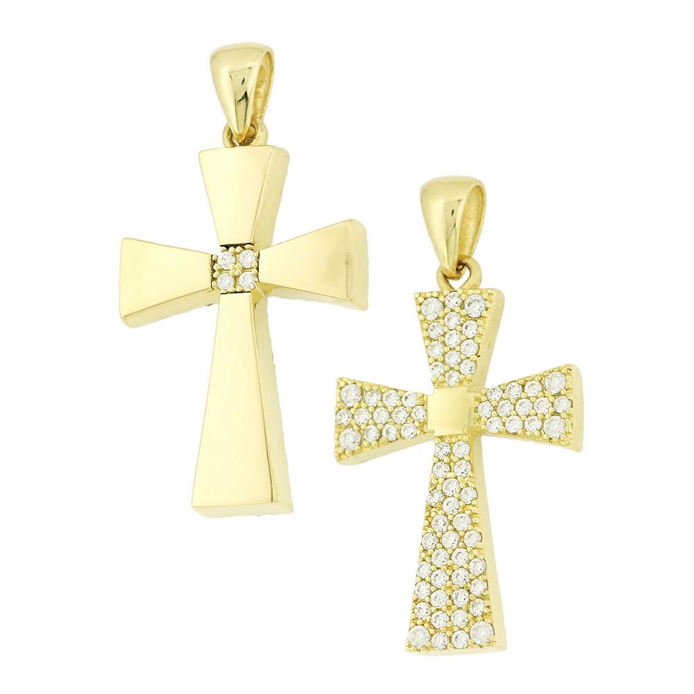 CROSS Double Sided from K14 Yellow Gold with Zircon Stones 5XA.D255CR