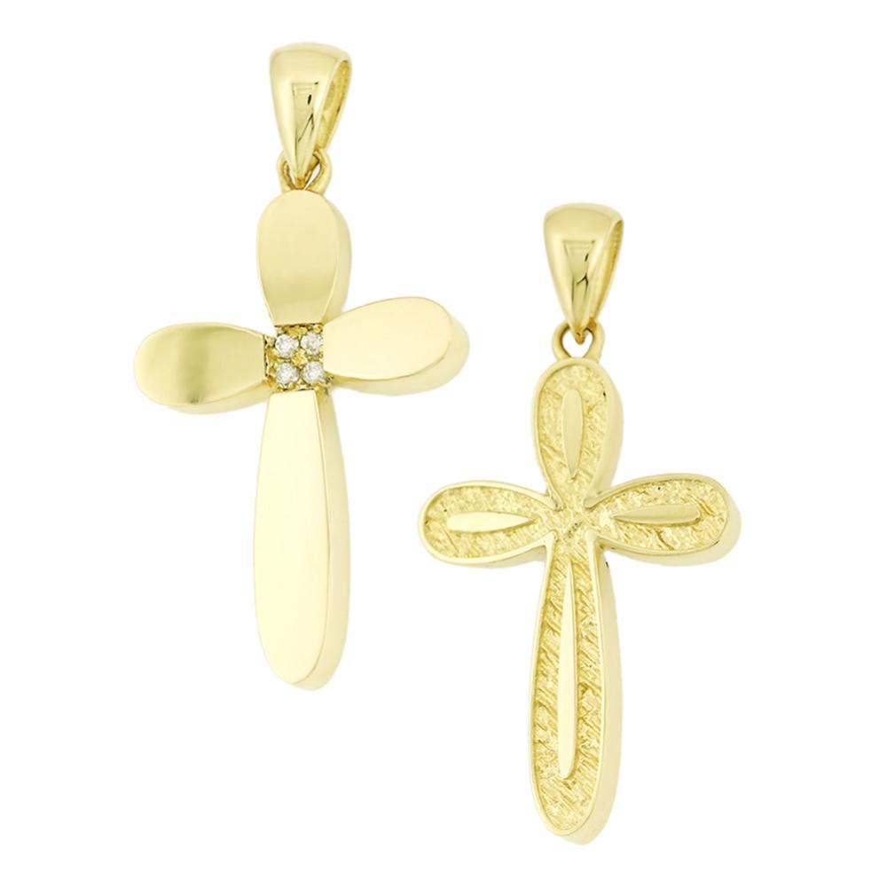 CROSS Double Sided from K14 Yellow Gold with Zircon Stones 5XA.D256CR