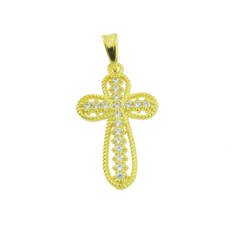 CROSS Lady's Handmade from Yellow Gold Κ9 with Zircon Stones 06-1161.K9