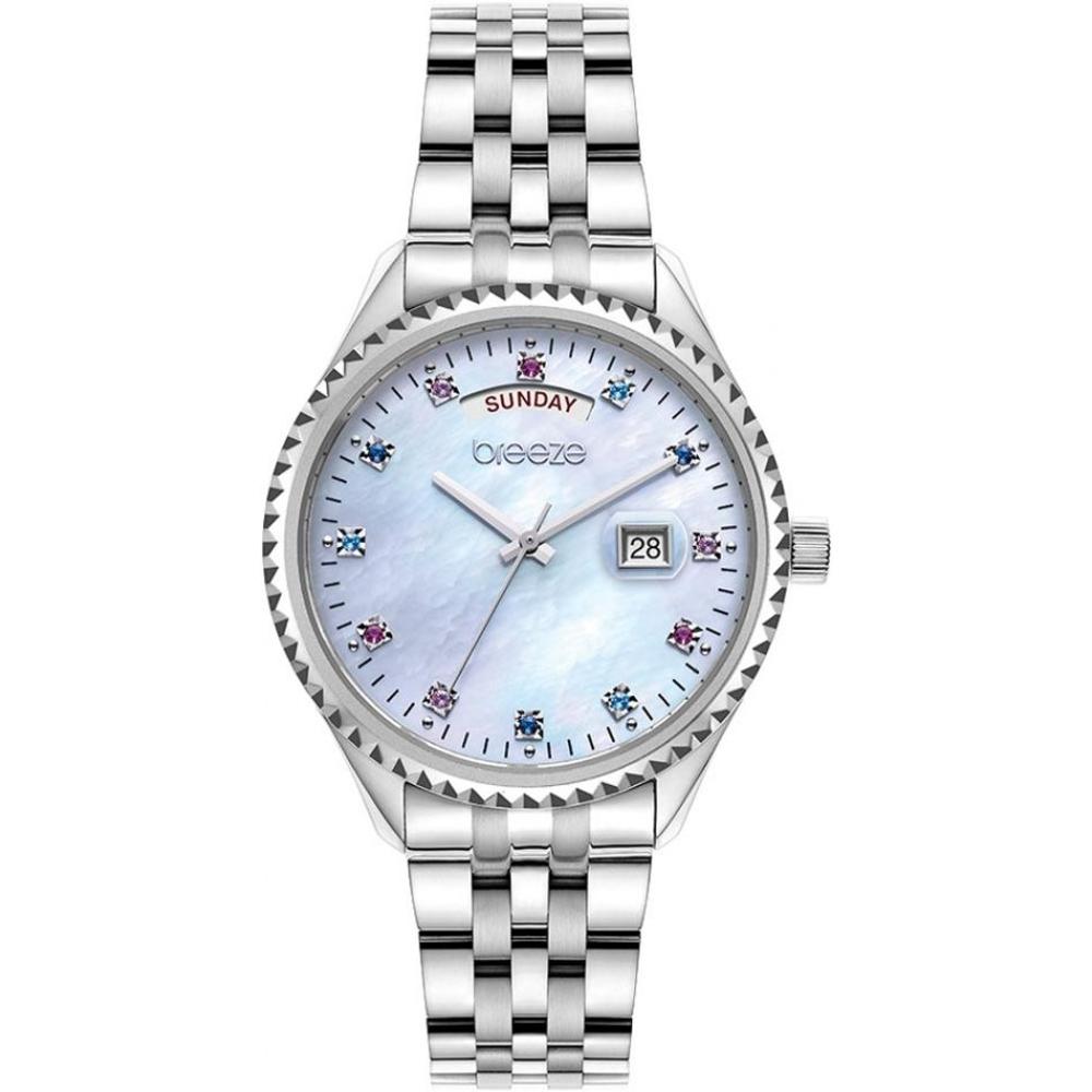 BREEZE Glacier Swarovski White Mother Of Pearl Dial 38mm Silver Stainless Steel Bracelet 612401.3