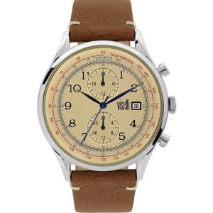 Visetti Apollo Multifunction 44mm Silver Stainless Steel Brown Leather Strap ZE-638SLK - 13463
