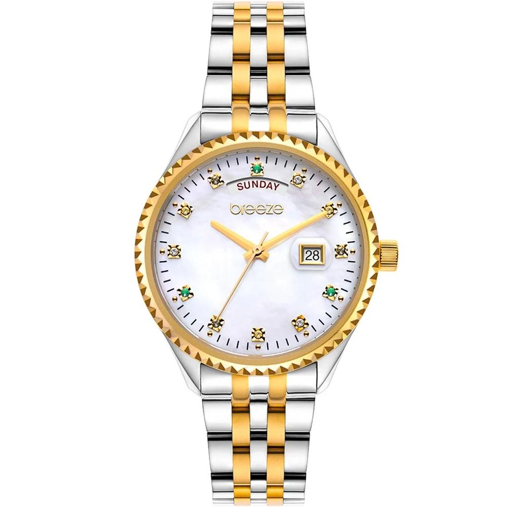 BREEZE Glacier Swarovski White Mother Of Pearl Dial 38mm Two Tone Gold Stainless Steel Bracelet 712401.2