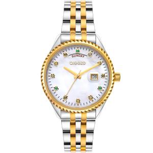 BREEZE Glacier Swarovski White Mother Of Pearl Dial 38mm Two Tone Gold Stainless Steel Bracelet 712401.2 - 49298