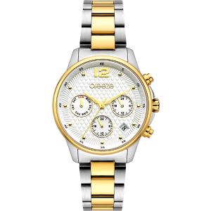 BREEZE Enigma Dual Time White 36mm Two Tone Gold Stainless Steel Bracelet 712431.1 - 38072