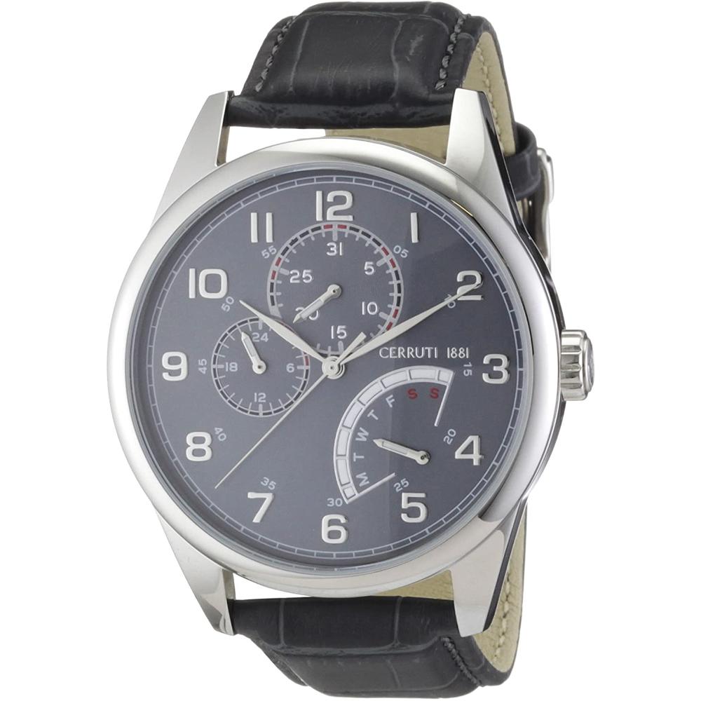 CERRUTI 1881 Multifunction 44mm Silver Stainless Steel Grey Leather Strap CRA048A275H