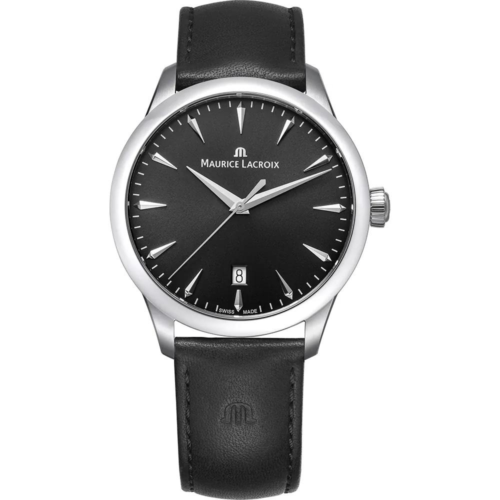MAURICE LACROIX 1975 Quartz Black Dial 39mm Silver Stainless Steel Black Leather Strap 751007-SS001-330-2