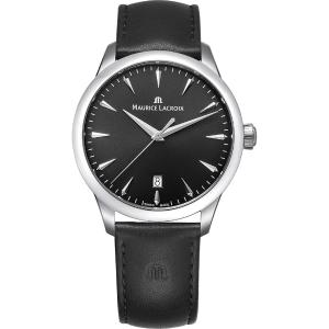 MAURICE LACROIX 1975 Quartz Black Dial 39mm Silver Stainless Steel Black Leather Strap 751007-SS001-330-2 - 61379
