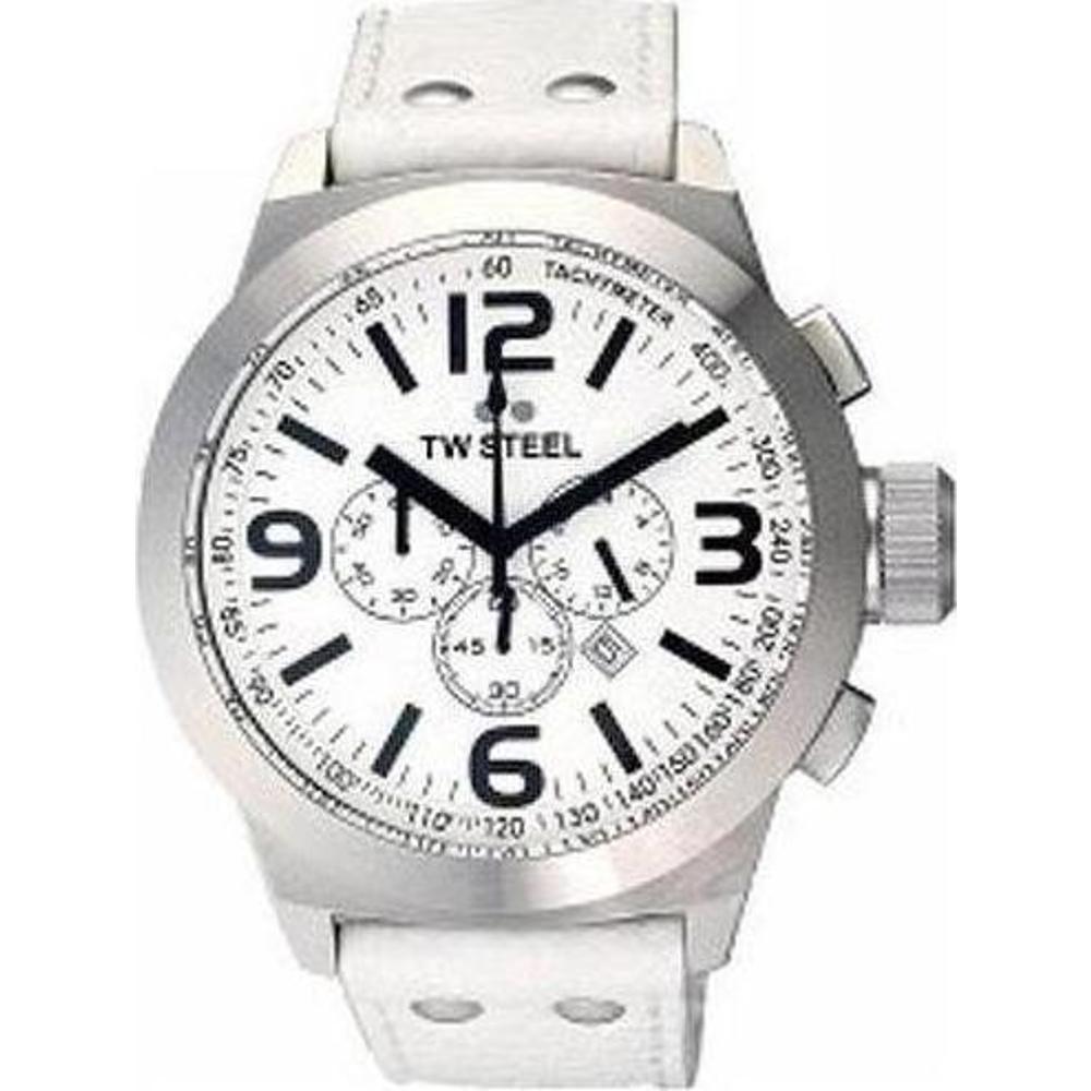 TW STEEL Chronograph 45mm Silver Stainless Steel White Leather Strap TW636