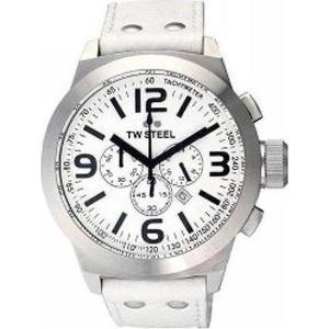 TW STEEL Chronograph 45mm Silver Stainless Steel White Leather Strap TW636 - 9419