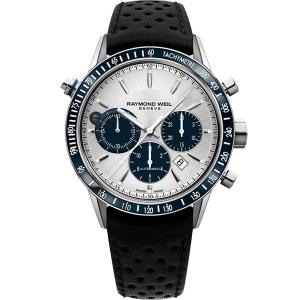 RAYMOND WEIL Freelancer Chronograph 43.5mm Silver Stainless Steel Blue Rubber Strap 7740-SC3-65521 - 32926