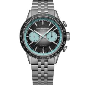 RAYMOND WEIL Freelancer Pop Bi-Compax Chronograph Limited Edition Black - Turquoise Dial 43.5mm Silver Titanium Bracelet 7780-TI-20425 - 62231