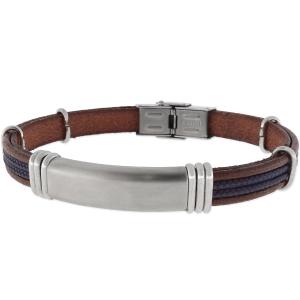 LISKA Leather Collection Men's Bracelet in Silver Stainless Steel with Brown and  Blue Leather 84BA1230-M - 55133