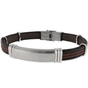 LISKA Leather Collection Men's Bracelet in Silver Stainless Steel with Brown and Black Leather 84BA1230-N - 55135