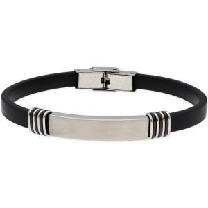 LISKA Leather Collection Men's Bracelet in Black Leather and Silver Stainless Steel 84BA713 - 55139