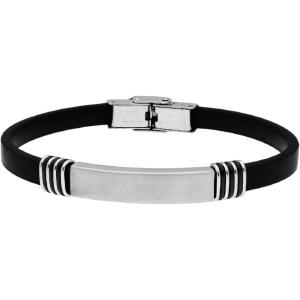 LISKA Leather Collection Men's Bracelet in Black Leather and Silver Stainless Steel 84BA713 - 55139