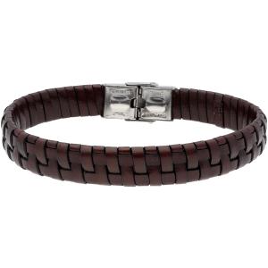 LISKA Leather Collection Men's Bracelet in Brown Leather and Silver Stainless Steel 84BA802-M - 55141