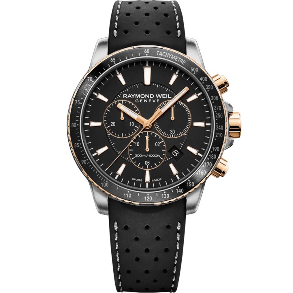 RAYMOND WEIL Tango Chronograph 43mm Two Tone Rose Gold Stainless Steel Black Rubber Strap 8570-R51-20001