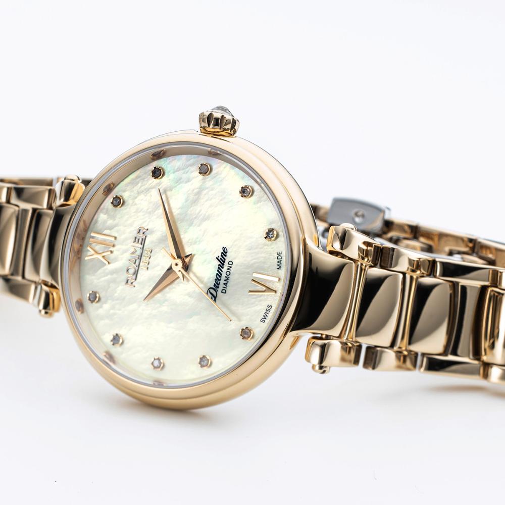ROAMER Dreamline White Pearl Dial With Diamonds 33mm Gold Stainless Steel Bracelet 857847-48-29-50