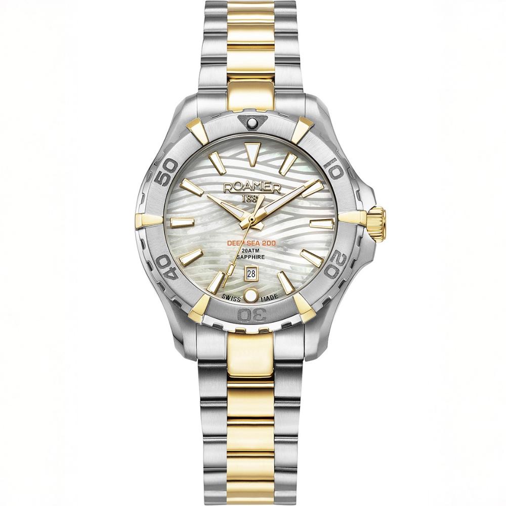 ROAMER Deep Sea 200 Ladies White Pearl Dial 34mm Two Tone Gold Stainless Steel Bracelet 860844-47-20-20