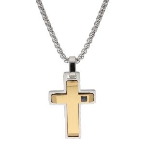 CROSS with Chain Men's LISKA Montecarlo from Silver and Gold-Plated Stainless Steel with Zircon Stones 86CD326-D - 55153