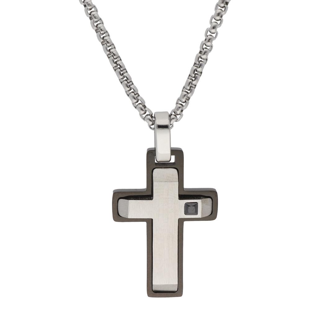 CROSS with Chain Men's LISKA Montecarlo from Silver and Black Stainless Steel with Zircon Stones 86CD326-N